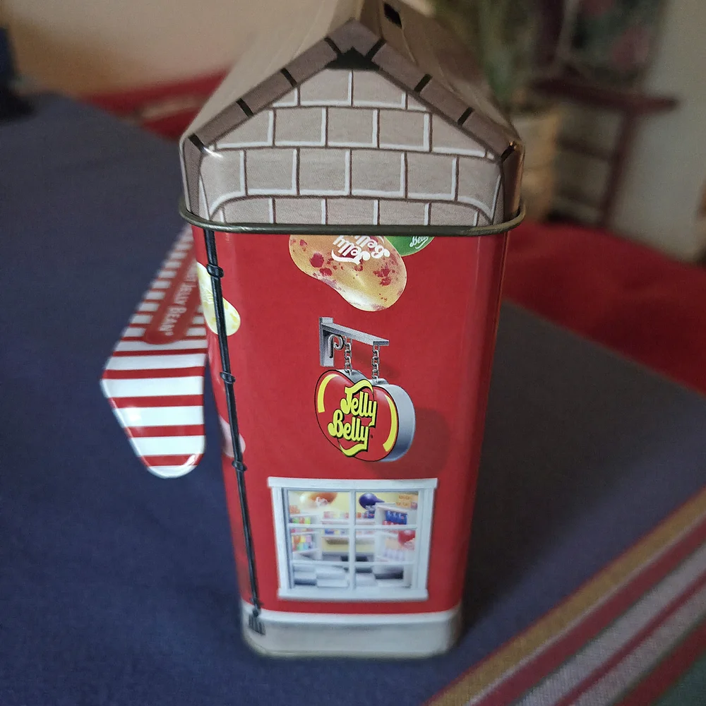 Jelly Belly Graphic Tin Bank with Moveable Awning Red White